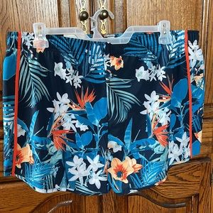 NWT XERSION BLUE/ORANGE/AQUA TROPICAL PRINT RUNNING SHORTS